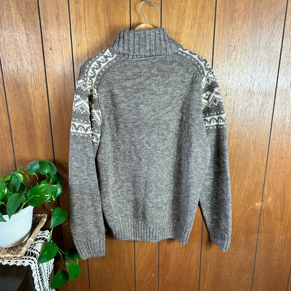 Weatherproof‎ Vintage Men's Shawl Collar Fair Isle Knit Sweater Brown Cabincore